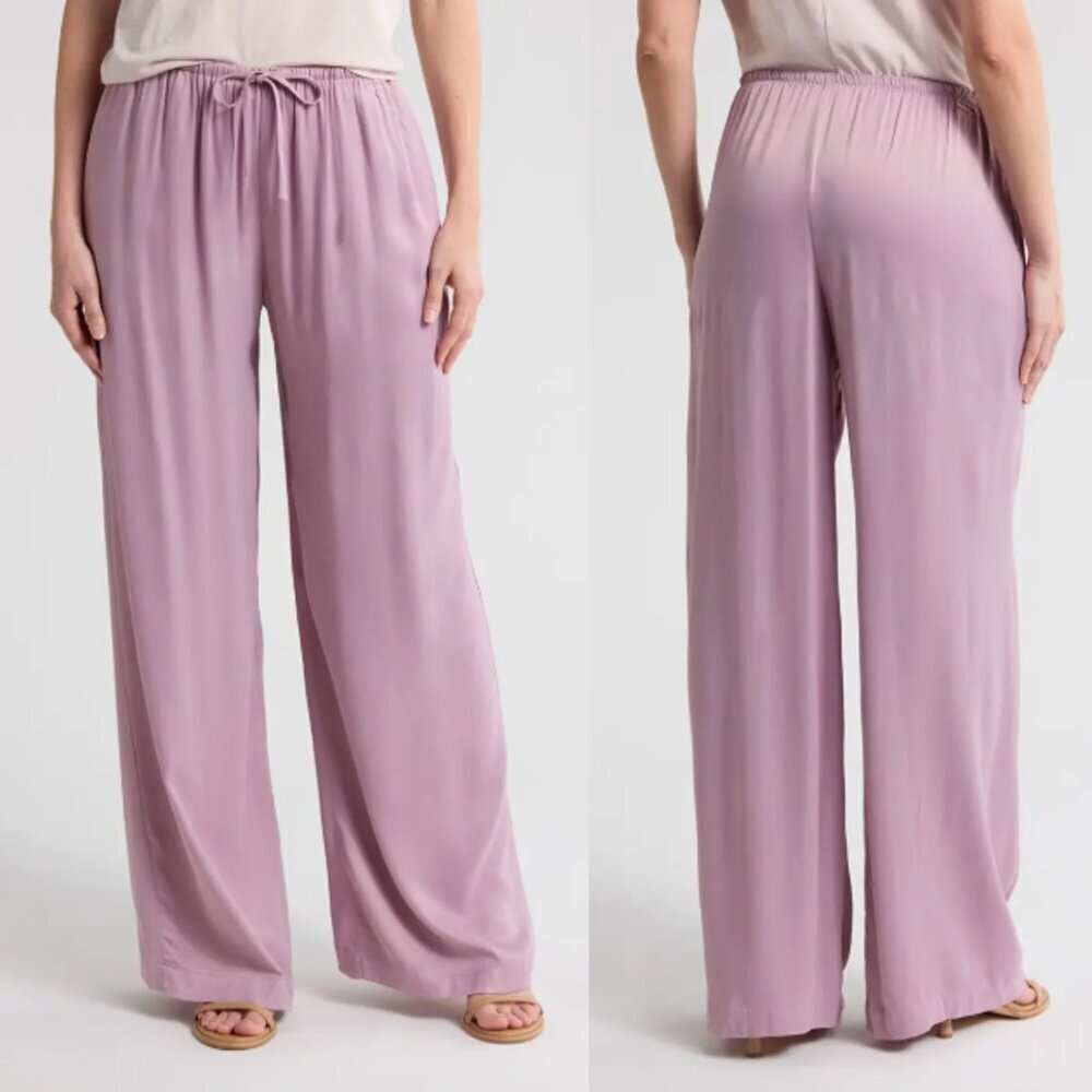 New Nordstrom Tie Front Satin Wide Leg Dusty Rose Pants Size XS